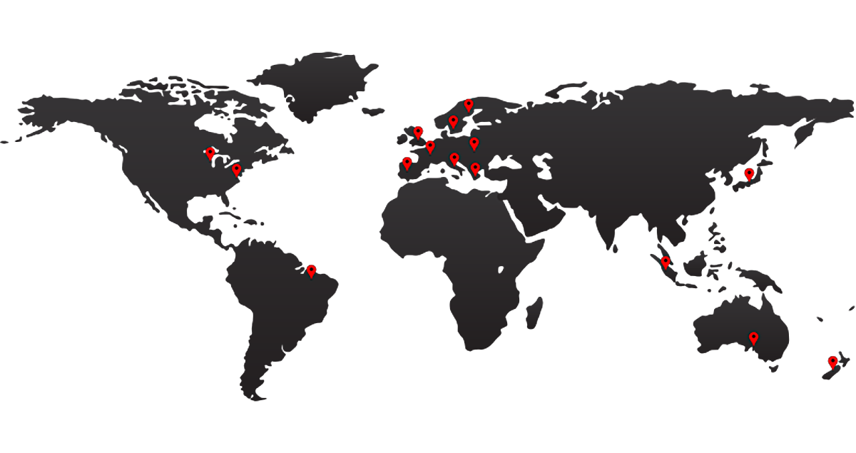 A Web Development World Map with pin showing where CONSTANTINUS has clients